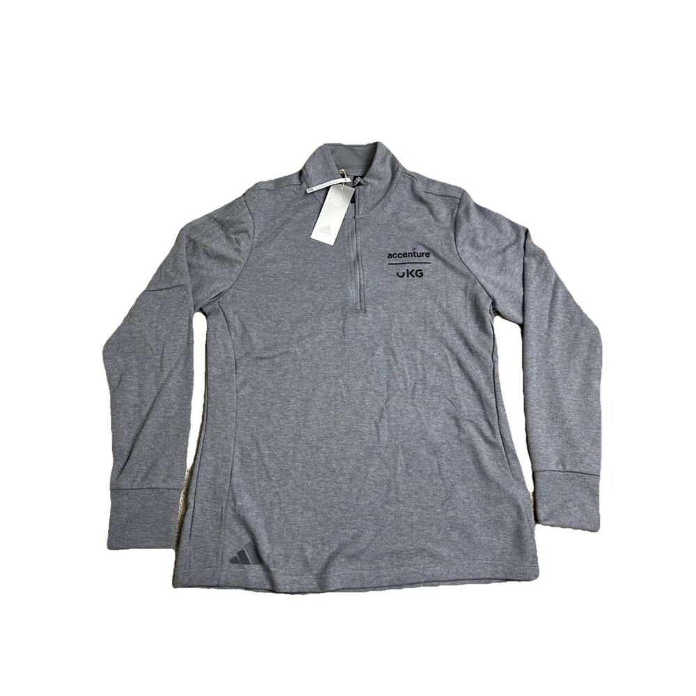 NWT $75 Adidas Accenture UKG Women Sz L Golf Sweatshirt Gray Long Sleeve 1/4 Zip